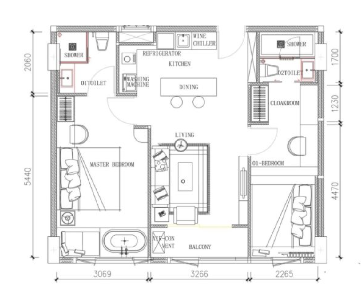 Capri Residence 2 комнатная вид на бассейн